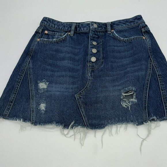 We The Free Denim Mini Skirt Button Fly Distressed Blue Womens Size 29 - Picture 1 of 4